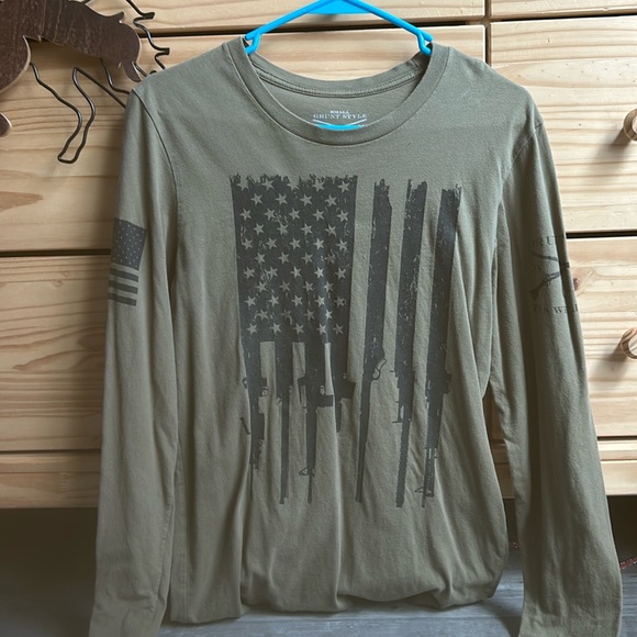 Grunt Style Tops - Grunt Style Green Army Long Sleeve Pull-Over Top Small